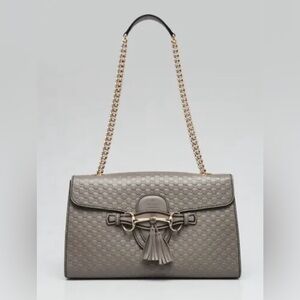 Gucci Medium Grey MicroGuccissima Leather Emily Chain Shoulder Bag